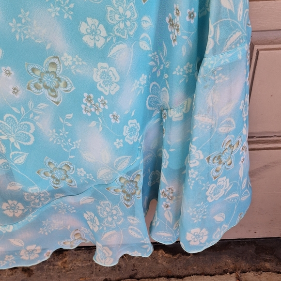 NewYork & Company Dress! Sz12 Sky Blue Ruched Wrap Bodice Spaghetti Strap - Picture 7 of 11